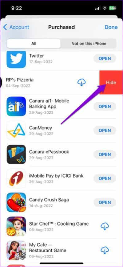 Hide-Apps-From-Purchase-History-on-iPhone-474x1024-1 كيفية عرض وإدارة تطبيقاتك التي تم تنزيلها مسبقًا على Android و iPhone