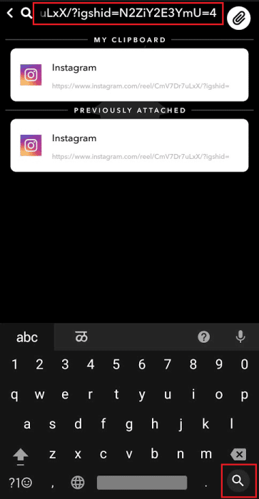 In-the-search-bar-type-or-paste-the-story-link-tap-on-the-magnifying-glass-icon-e1671455708386 كيفية إعادة نشر مقاطع فيديو Instagram على قصة Snapchat