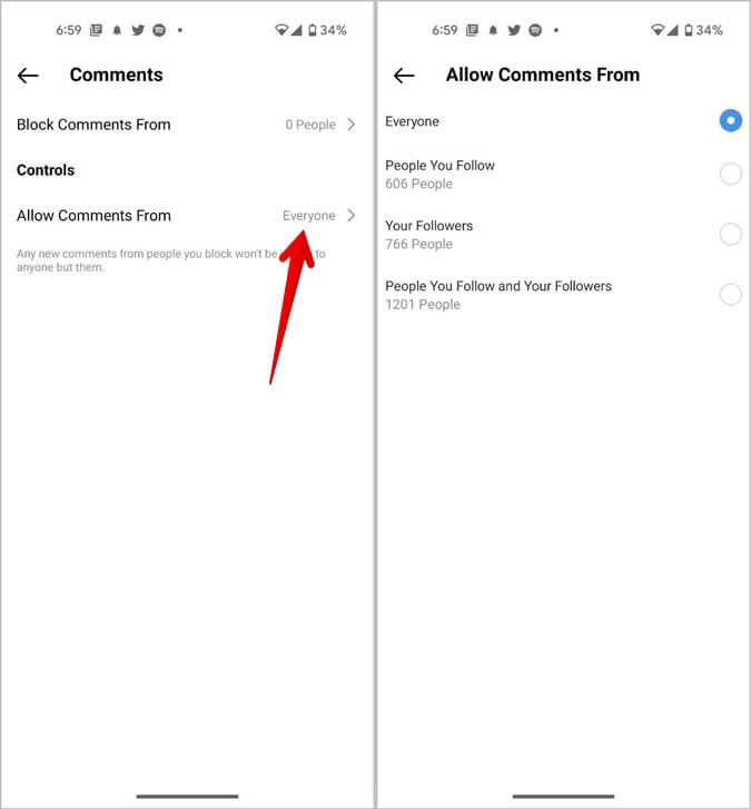 Instagram-Comment-setting-Allow-comments كيفية إيقاف تشغيل التعليقات على منشورات أو البث المباشر أو الإعلانات أو الفيديو على Instagram