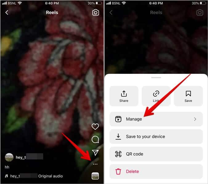 Instagram-Reel-Manage كيفية إيقاف تشغيل التعليقات على منشورات أو البث المباشر أو الإعلانات أو الفيديو على Instagram