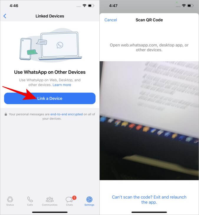 Link-a-device-WhatsApp-iOS كيفية استخدام نفس حساب WhatsApp على هاتفين