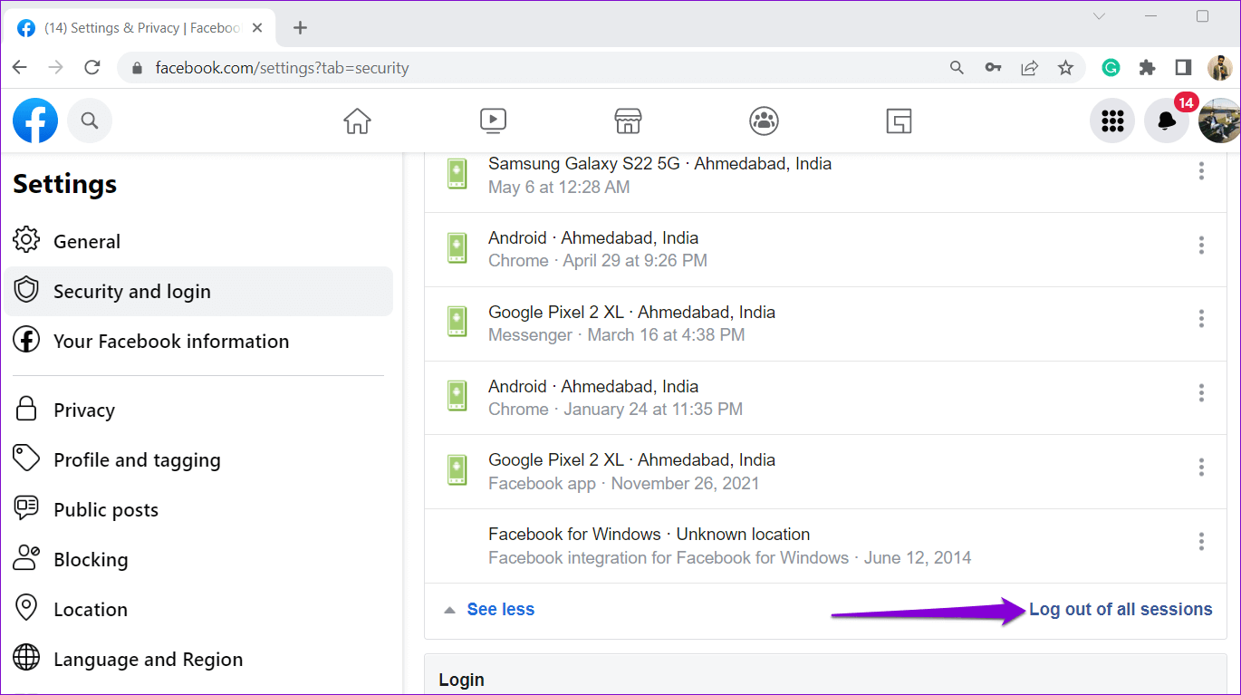 Log-Out-of-All-Sessions-Facebook أفضل 6 طرق لإصلاح عدم تسجيل الدخول Facebook Messenger على Android و iPhone