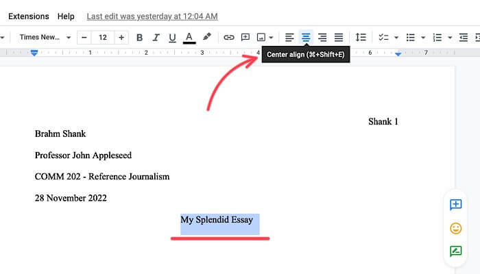 MLA-centered-title كيفية الكتابة بتنسيق MLA في مستندات Google