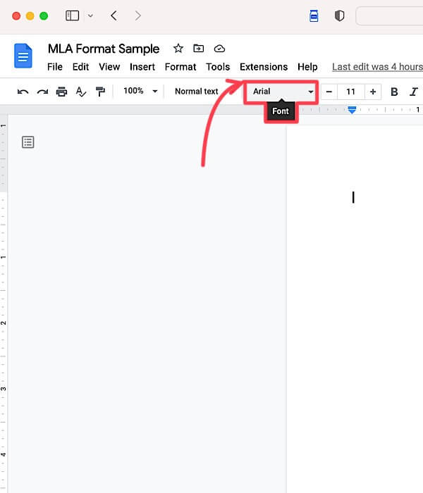 MLA-font-default كيفية الكتابة بتنسيق MLA في مستندات Google