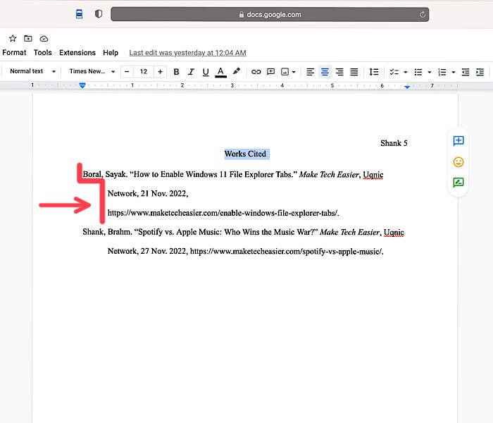 MLA-hanging-indent كيفية الكتابة بتنسيق MLA في مستندات Google