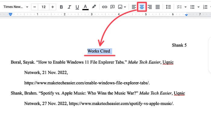 MLA-header-alignment كيفية الكتابة بتنسيق MLA في مستندات Google