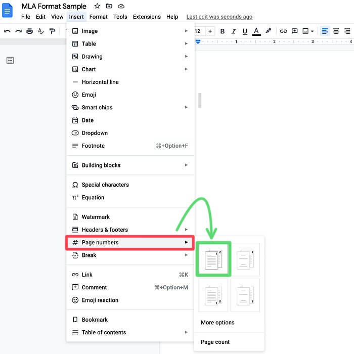 MLA-page-numbers كيفية الكتابة بتنسيق MLA في مستندات Google