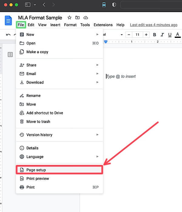 MLA-page-setup كيفية الكتابة بتنسيق MLA في مستندات Google