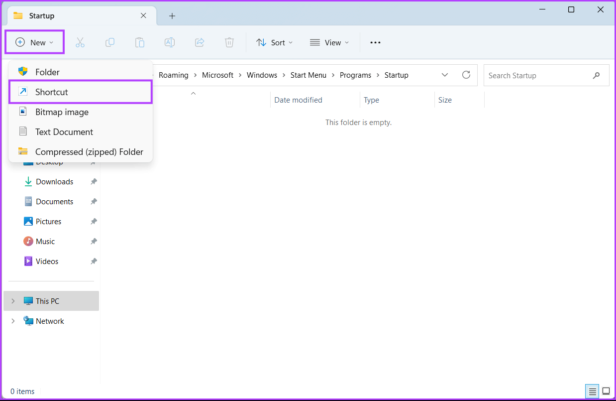 New-Shortcut أفضل 6 طرق لإصلاح خطأ عدم وجود عناصر بدء تشغيل لعرضها في إدارة المهام