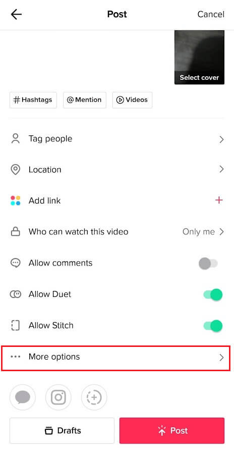 On-the-Post-screen-tap-on-More-options كيفية تحرير وحفظ مسودة على TikTok