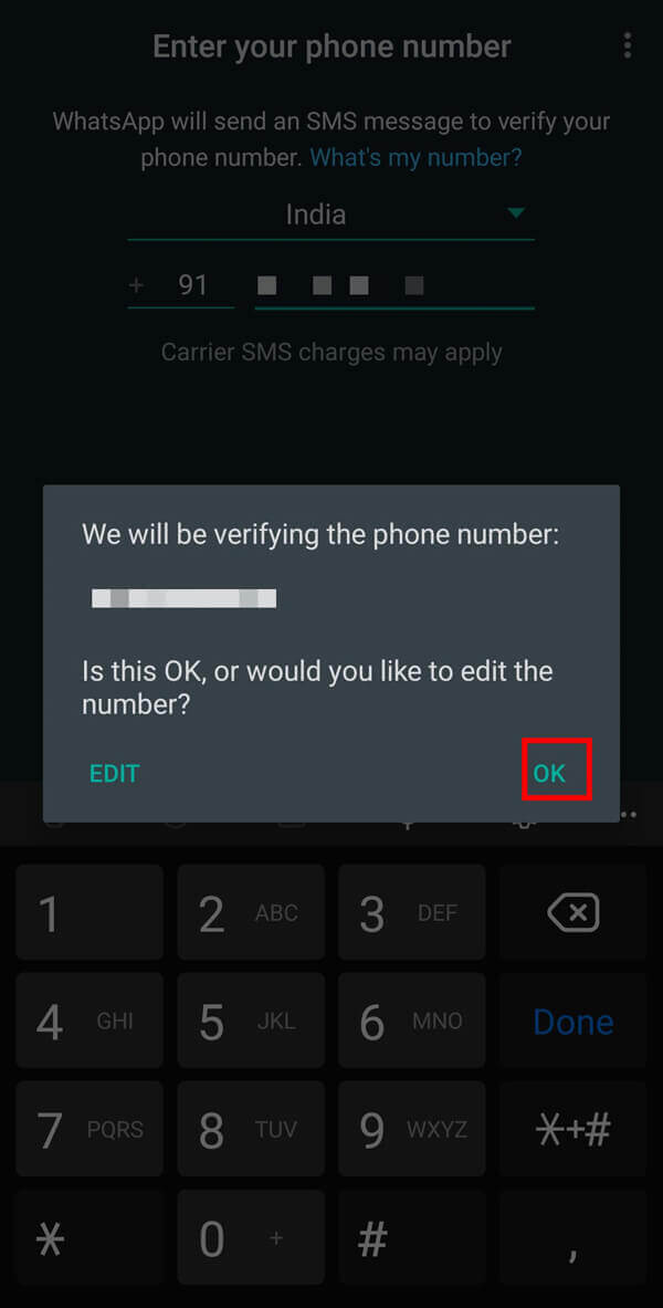 On-the-confirmation-box-tap-on-the-Ok-option هل يعطيك WhatsApp رقم الهاتف منه؟