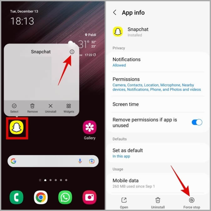 Open-Snapchat-App-Info-on-Android-Phone أفضل 8 طرق لإصلاح تأخر تطبيق Snapchat على الهاتف المحمول