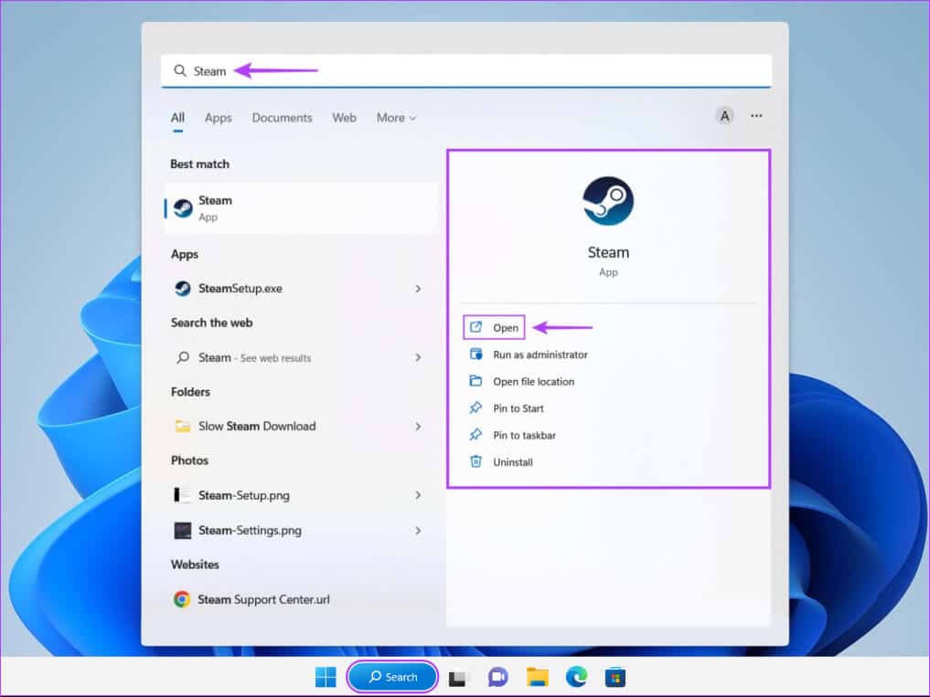 Open-Steam-on-Windows-1 أفضل 9 طرق لإصلاح عدم تشغيل ألعاب Steam على Windows 11