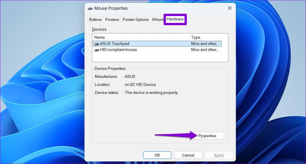 Open-Touchpad-Properties-Windows-11 أفضل 5 طرق لتعطيل لوحة اللمس في أجهزة الكمبيوتر المحمولة Windows 11
