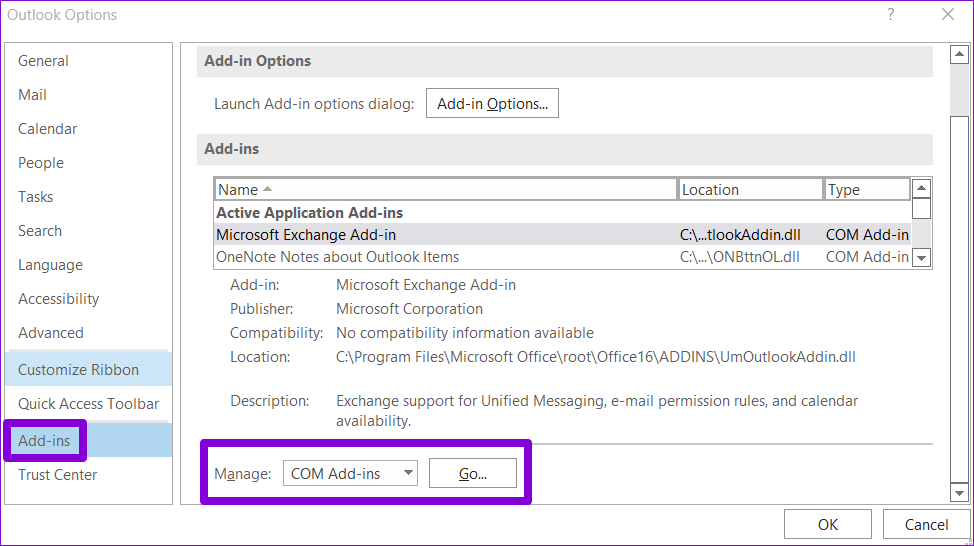 Outlook-Add-ins-2 أفضل 5 طرق لإصلاح عدم ظهور جهات الاتصال في Outlook على Windows 11