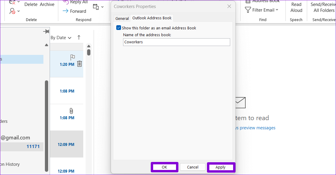 Outlook-Contact-Folder-Properties.-windowpng أفضل 5 طرق لإصلاح عدم ظهور جهات الاتصال في Outlook على Windows 11