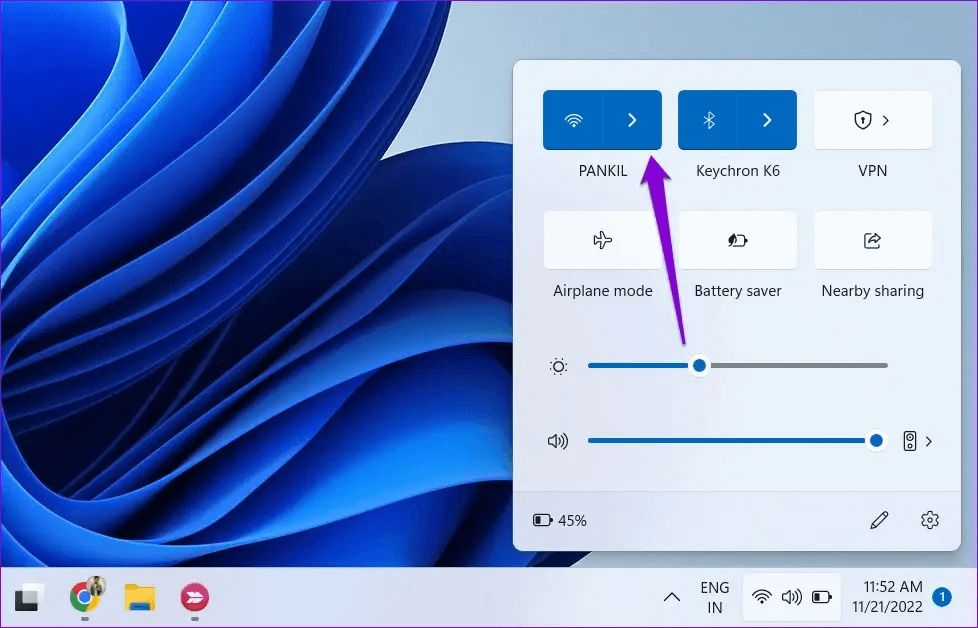 Quick-Settings-Panel-Windows-11 أفضل 6 طرق لعرض قوة إشارة Wi-Fi في Windows 11