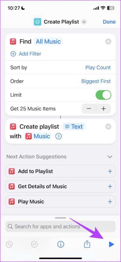 Run-Shortcut كيفية عمل قائمة تشغيل على Apple Music وفرزها على iPhone