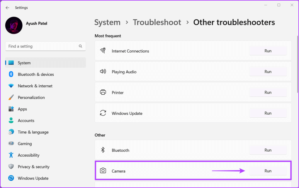 Run_The_Camera_Troubleshooter-1 أفضل 7 طرق لإصلاح عدم عمل الكاميرا في Google Chrome على Windows 11