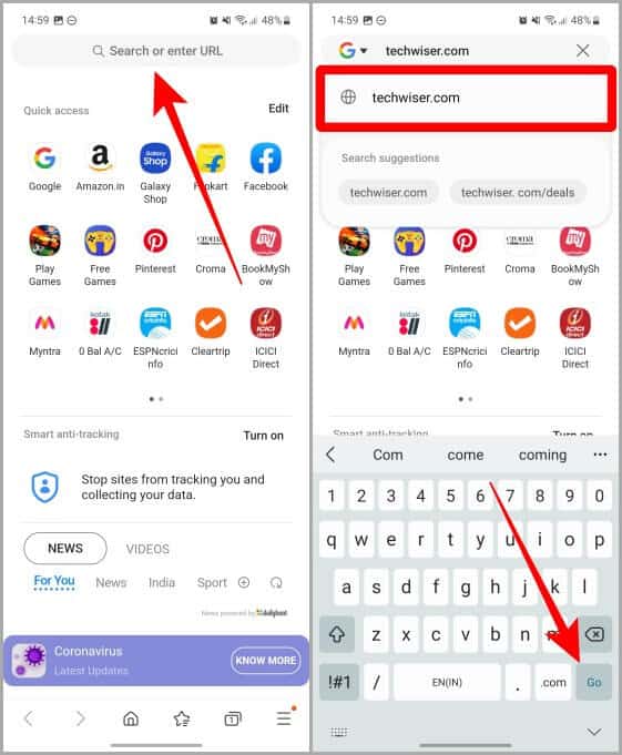 Samsung-Browser-on-Samsung-Galaxy-Phone كيفية إضافة موقع إلكتروني إلى الشاشة الرئيسية على iOS و Android