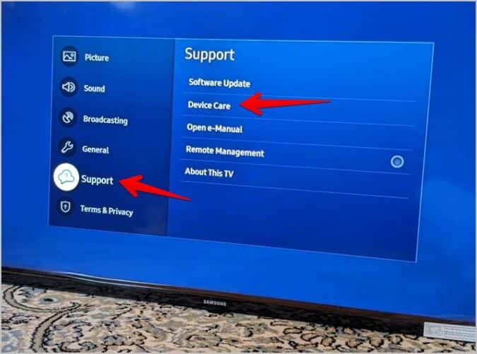 Samsung-Smart-TV-Device-Care 11 إصلاح لعدم تثبيت التطبيقات على Samsung Smart TV