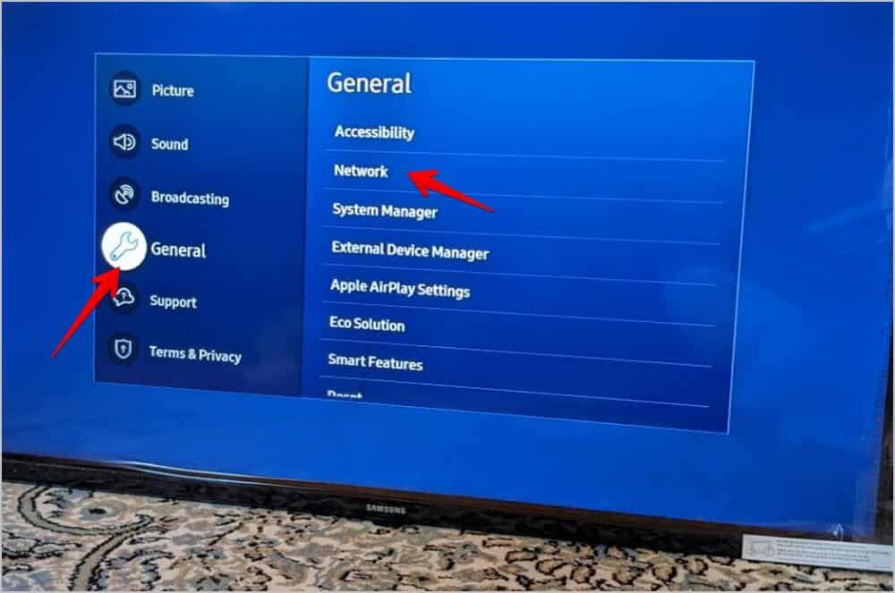 Samsung-Smart-TV-General-Network كيفية توصيل أو تغيير شبكة Wi-Fi على تلفزيون Samsung الذكي