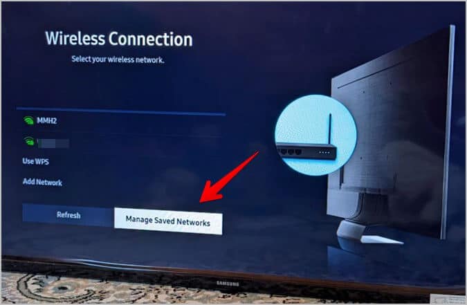 Samsung-Smart-TV-Manage-Saved-Networks كيفية توصيل أو تغيير شبكة Wi-Fi على تلفزيون Samsung الذكي