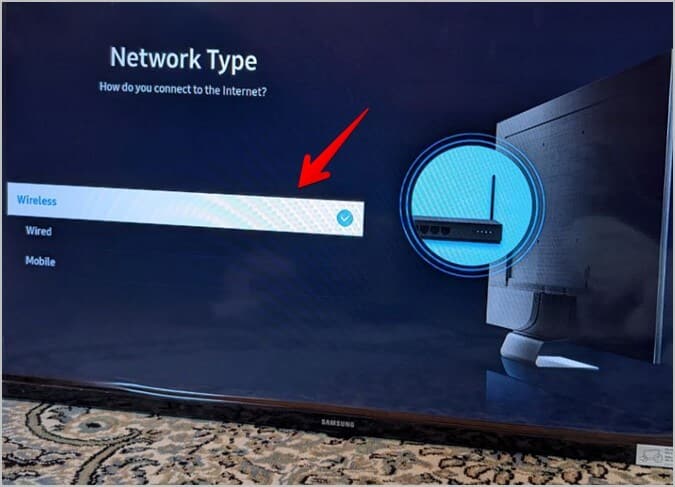 Samsung-Smart-TV-Wireless كيفية توصيل أو تغيير شبكة Wi-Fi على تلفزيون Samsung الذكي