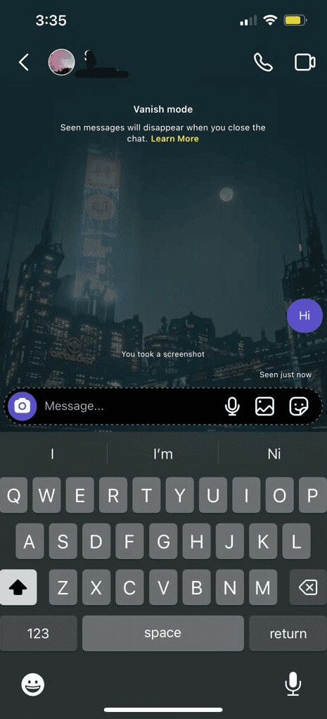 Screenshot-in-Vanish-Mode هل يقوم Instagram بإعلامك عند قيامك بلقطة شاشة DM؟
