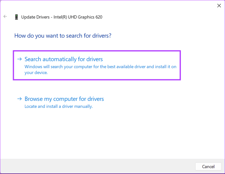 Search-automatically-for-drivers أفضل 9 طرق لإصلاح عدم تشغيل ألعاب Steam على Windows 11