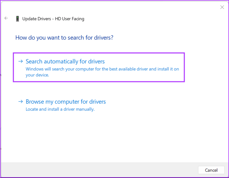 Search_AUtomatically_For_Drivers أفضل 7 طرق لإصلاح عدم عمل الكاميرا في Google Chrome على Windows 11