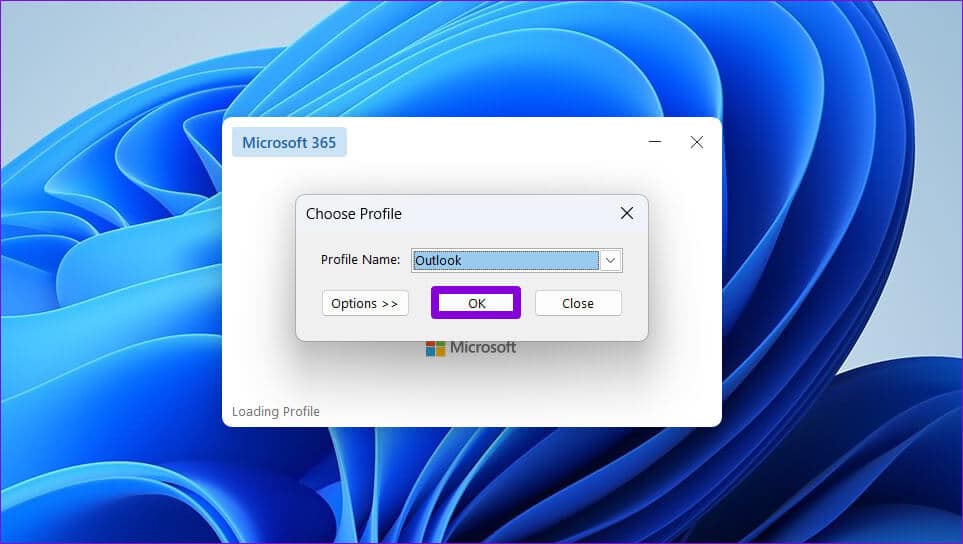 Select-Outlook-Profile أفضل 5 طرق لإصلاح عدم ظهور جهات الاتصال في Outlook على Windows 11