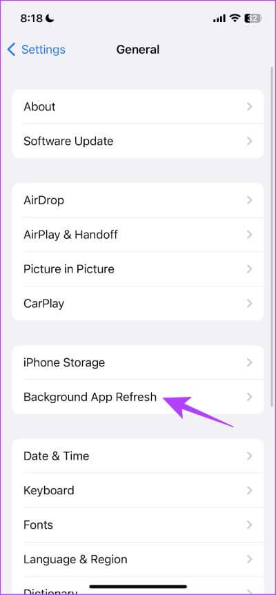 Select-background-app-refresh 8 إصلاحات لعدم تحميل الصور في Slack على iPhone و Android