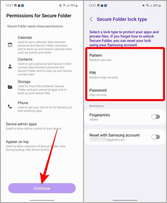 Setting-up-permissions-for-Secure-Folder كيفية إعداد مجلد آمن على هواتف Samsung Galaxy