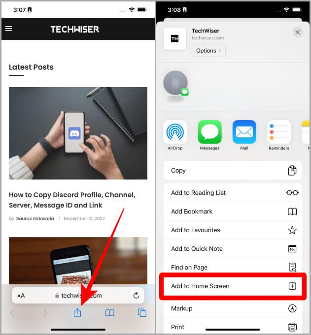 Share-Sheet-on-Safari-iPhone كيفية إضافة موقع إلكتروني إلى الشاشة الرئيسية على iOS و Android