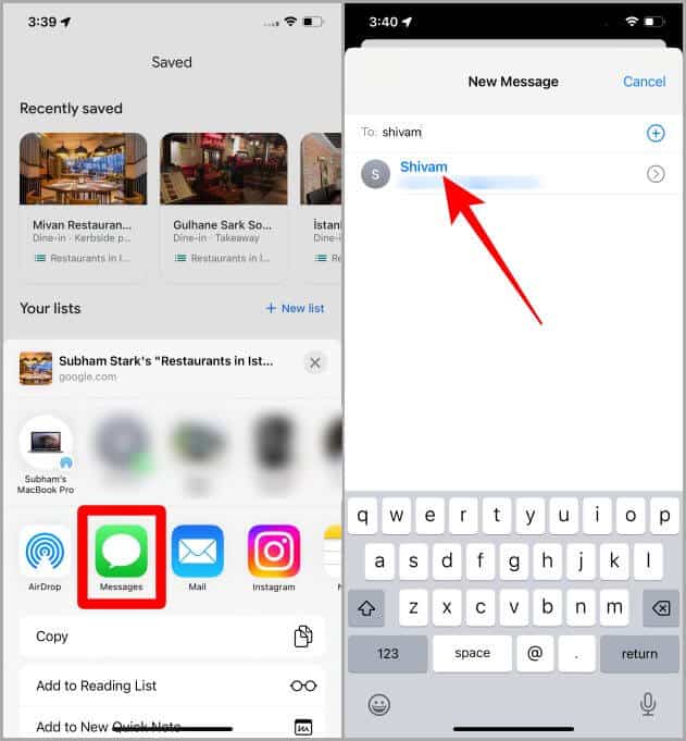 Sharing-Google-Maps-List-in-iMessage-on-iPhone كيفية عمل قائمة على Google Maps على iPhone - الدليل الكامل