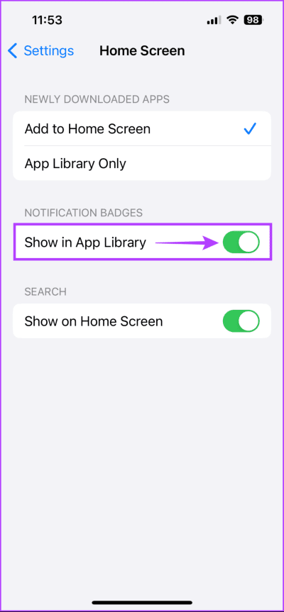 Show-In-App-Library-712x1536-1 أفضل 7 طرق لإصلاح عدم ظهور شارات الإشعار على iPhone