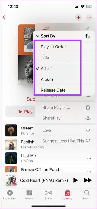 Sort-Playlist كيفية عمل قائمة تشغيل على Apple Music وفرزها على iPhone