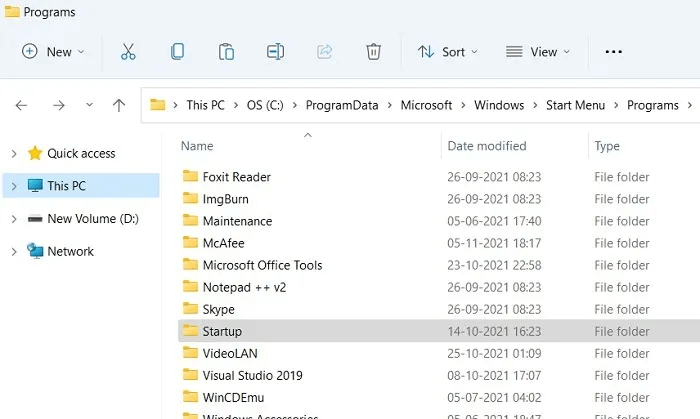 Start-up-Folder-Win11-Location-All-Users.jpg كيفية البحث عن مجلد بدء تشغيل Windows وإدارته لجميع المستخدمين