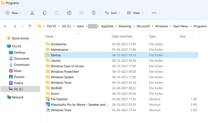 Start-up-Folder-Win11-Location-File-Explorer.jpg كيفية البحث عن مجلد بدء تشغيل Windows وإدارته لجميع المستخدمين
