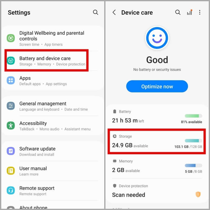 Storage-on-Android-1 أفضل 9 طرق لإصلاح عدم عمل كاميرا WhatsApp على نظام Android