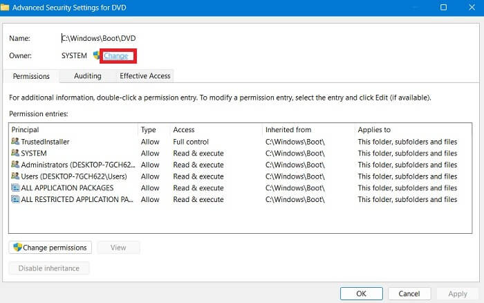 System-Cannot-Find-the-Path-Specified-File-Pwner-Permissions-Change 12 حل لإصلاح خطأ "لا يمكن للنظام العثور على المسار المحدد" على Windows