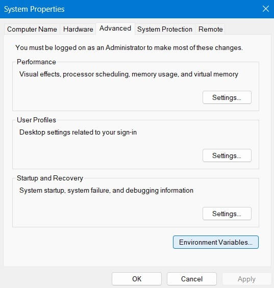 System-Cannot-Find-the-Path-Specified-System-Properties-Environment-Variables 12 حل لإصلاح خطأ "لا يمكن للنظام العثور على المسار المحدد" على Windows