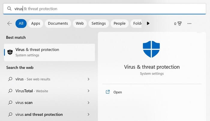 System-Cannot-Find-the-Path-Specified-Virus-and-Threat-Protection-Search 12 حل لإصلاح خطأ "لا يمكن للنظام العثور على المسار المحدد" على Windows