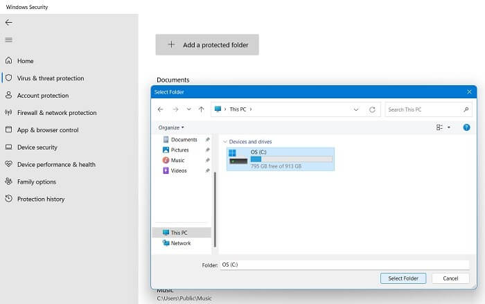 System-Cannot-Find-the-Path-Specified-Windows-Security-Add-a-Protected-Folder 12 حل لإصلاح خطأ "لا يمكن للنظام العثور على المسار المحدد" على Windows