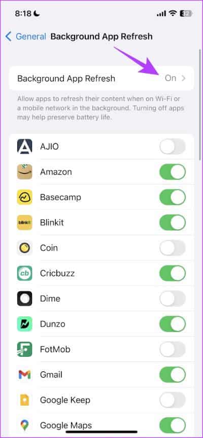 Tap-on-Background-App-Refresh-1 8 إصلاحات لعدم تحميل الصور في Slack على iPhone و Android