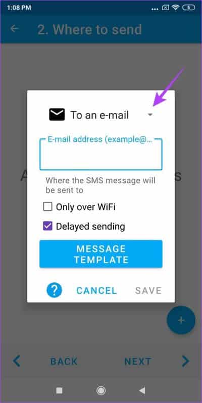 Tap-on-Dropdown كيفية إعادة توجيه الرسائل النصية تلقائيًا إلى هاتف أو كمبيوتر آخر على Android