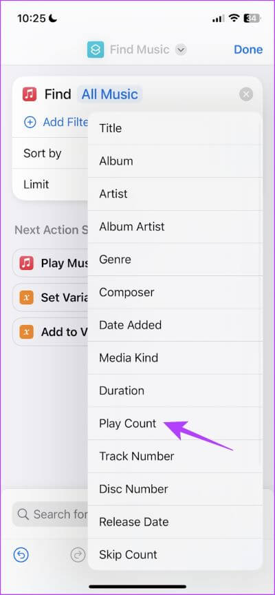 Tap-on-Play-Count كيفية عمل قائمة تشغيل على Apple Music وفرزها على iPhone