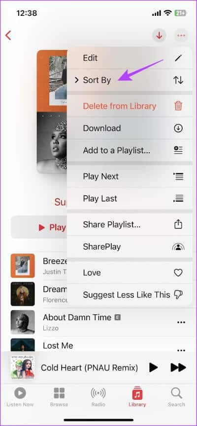 Tap-on-Sort-By-1 كيفية عمل قائمة تشغيل على Apple Music وفرزها على iPhone