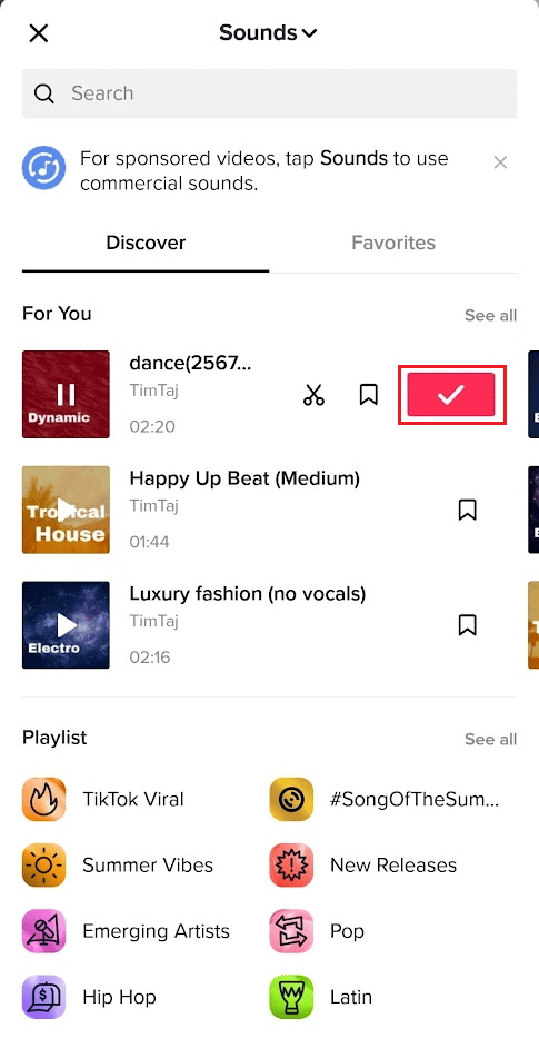 Tap-on-the-desired-sound-checkmark-icon كيفية قص الصوت على TikTok